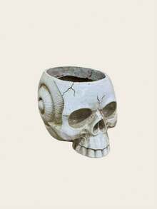 1pc Skull Ammonite Planter, Unique Fossil Spiral Design Decorative Vase, Bohemian Gothic Home Bathroom Desktop Centerpiece Decor, Indoor Succulent Orchid Stand, Modern Bookshelf Aesthetic Plant Container - Multicolor - View 13