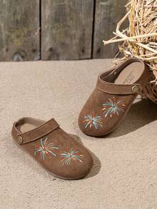 1 Pair Round Toe Embroidered Firework Camel Color Flat Shoes, 2-In-1 Wear, Suitable For School, Party, Casual, Beach Vacation And Other Occasions, Runs Half Size Small - Camel - View 13