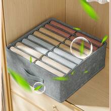 Foldable Fabric Clothes Storage Box, Multi Compartment Closet Organizer With Handle, Wardrobe Divider Storage Bin For Pants, Jeans, T-Shirts - Grey - View 6