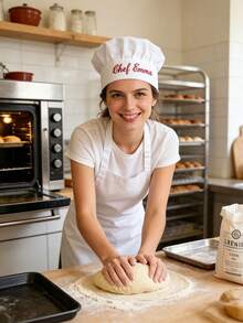 1pc Customized White Chef Hat, Customizable Name Chef Hat, Professional Embroidered Chef Hat, Adjustable Chef Hat, Gift For Baking Enthusiasts - Multicolor - View 2