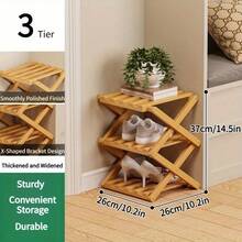 1pc Foldable Freestanding Narrow Bamboo Shoe Rack, Portable Space-Saving Shoe Tower, No Assembly Required, Suitable For Entryway, Hallway, Bedroom, Living Room Corner And Small Spaces - Ginger - View 10