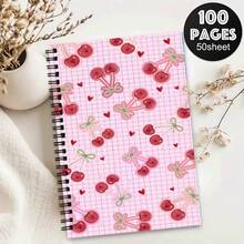 A5 Notebook With Cute Cherry, Heart, And Plaid Patterns For Student Note-Taking, Journaling, Fresh Girly Style, Portable Stationery, Office And Study Notepad - One Book (50 Pages, 100 Pages) - View 1