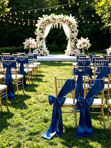 20pcs Wedding Satin Chair Sashes Navy Blue Bows 6x 102 Inches (Approx. 15x260 Cm) Ribbon Fabric Bands Suitable For Banquet, Party, And Other Chair Decorations - Navy Blue - View 3