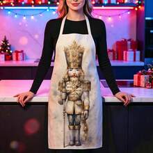 1pc Christmas Vintage Luxury Gilded Nutcracker Print Apron - Sleeveless Design, Durable And Comfortable Fit, Featuring Gilded High Crown Nutcracker Pattern, Suitable For Cooking, Baking And Home Cleaning, Household Cleaning, Housework Apron, Hand-Painted Handmade Gardening Apron, Fun Holiday Gift - Multicolor - View 8