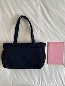 Tas Tote Kasual Kapasitas Besar, Ringan, Warna Polos, Gaya Mahasiswa/Kuliah, Cocok untuk Belanja, Kakak/Sahabat, dan Sahabat Terbaik - Hitam - View 8