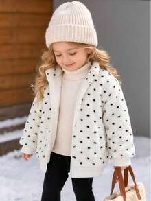 Young Girl Autumn/Winter Polka Dot Zipper Casual Daily Long Sleeve Jacket - Apricot - View 2