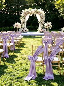 20pcs Wedding Satin Chair Sashes Light Purple Bows 6x102 Inches (Approx. 15x260 Cm) Ribbon Fabric Bands Suitable For Wedding Banquets, Parties, And Other Chair Decorations - Mauve Purple - View 5