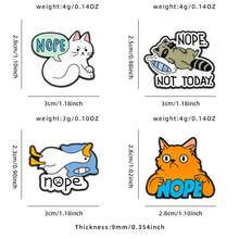 1pc Black Border Nope Not Today Cartoon Animal Enamel Pin, Funny Lazy Cat Raccoon Goose Sarcastic Quote Lapel Pin, Metal Badge Pin For Jackets Bags - Multicolor - View 4
