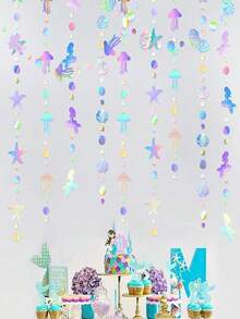 4M Rainbow Theme Birthday Party, Bachelorette Party, And Underwater Theme Party Decorations, Featuring Colorful Mermaid Garland With Jellyfish, Shells, Starfish And Pearls, Suitable For Birthday Party And Home Decor - Other - View 1