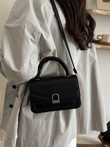 Tas Selempang Kecil Persegi Gaya Korea dengan Tekstur Leci, Model Terbaru 2026, Tas Bahu Kasual Retro untuk Wanita - Hitam - View 4