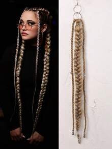 1pc Long Braided Ponytail Hair Hoop Hair Accessory, Straight Synthetic Fiber Braided Hair With Metal Ring, Braided Hair Extension, Suitable For Daily Wear And Party, Fits All Hair Types, Instantly Adds Volume And Length, Halloween - Multicolor - View 6