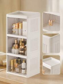 Lemari Penyimpanan Kosmetik Anti Debu Satu/Dua/Tiga Lapis, Pintu Garis Vertikal Abu-abu Asap dengan Pegangan Emas, Desain Kapasitas Besar, Cocok untuk Perawatan Kulit, Parfum, Meja Rias, dan Penyimpanan di Atas Meja Kamar Mandi - MultiWarna - View 16