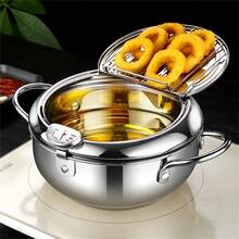 Nồi chiên ngập dầu Tempura dùng cho gia đình, nồi chiên nhỏ bằng thép không gỉ 304, có điều chỉnh nhiệt độ, tiết kiệm dầu, mini dáng cao dùng gas - Xem 2