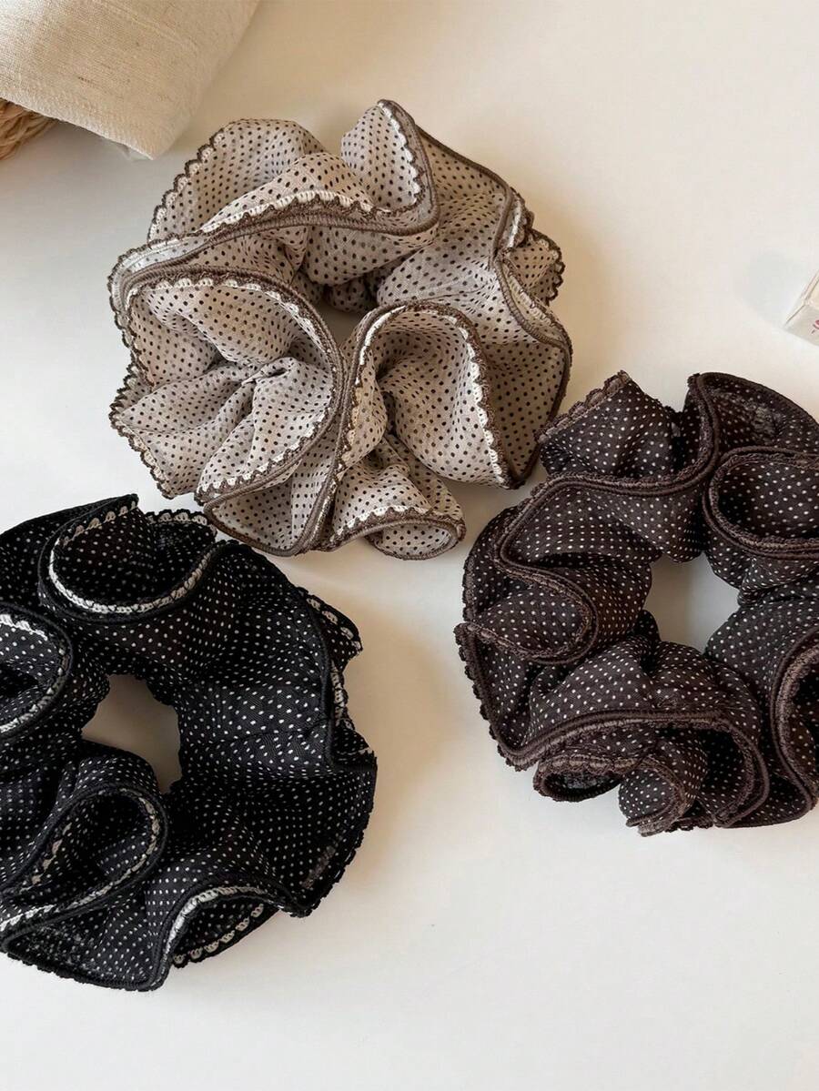 1pc Korean Style Double Layer Small Waist Bud Scrunchie, Polka Dot Starry Fabric Hair Tie For Women, Premium Back Head Ponytail Elastic Band, New Hair Accessory - Multicolor - View 1