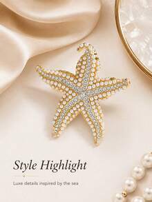 1PC Fashion Rhinestone & Faux Pearl Starfish Brooch, Minimalist Versatile Elegant Brooch Pin Accessory - Perfect Gift For Women - Multicolor - View 7