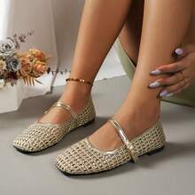 1 Pair Outdoor Gold Mesh Spring, Autumn, Summer, Winter Slip-On Mary Jane Women's Fashion Flat Shoes - Gold - View 13