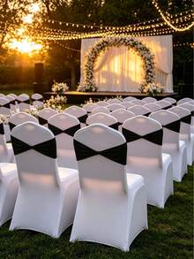 48pcs Elastic Fiber Chair Bowknot Bands, Stretchable Dining Chair Decor Covers With Elastic Band, No Buckle, Suitable For Weddings, Parties, Ceremonies, Banquets - Black - View 8