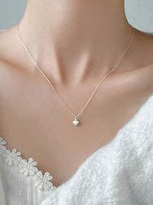 1pc Exquisite Women's Jewelry S925 Sterling Silver Niche Minimalist Same Style Necklace With Rhinestone Brushed Heart Pendant, Suitable For Daily Wear - #1 - View 9
