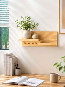 Gancho para llaves de decoración rústica del hogar con estante de almacenamiento, estante de almacenamiento multifuncional montado en la pared, adecuado para la entrada, sala de estar y decoración de la cocina, estante de almacenamiento de pared - Ver 3