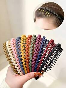 3 buah Bando Gigi Bergelombang dengan Hiasan Mutiara Imitasi & Berlian Imitasi, Aksesori Rambut Dekoratif Elegan Anti Selip, Cocok untuk Pemakaian Sehari-hari Wanita - MultiWarna - View 8
