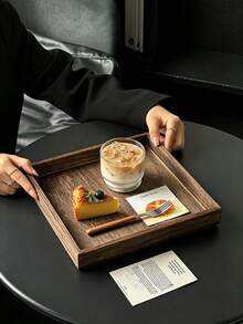 1pc Japanese Vintage Solid Wood Tray, Dessert Plate, Bread Plate, Dried Fruit Plate, Tea Tray, Afternoon Tea Display, Commercial Use Plate, Suitable For Kitchen, Tray, Patio - Multicolor - View 2