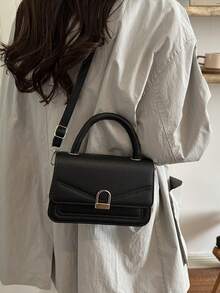 Tas Selempang Kecil Persegi Gaya Korea dengan Tekstur Leci, Model Terbaru 2026, Tas Bahu Kasual Retro untuk Wanita - Hitam - View 5