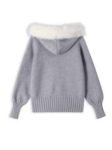 Slouchy Soft Fluffy Knit Cardigan Jacket For Women, Autumn/Winter, Fur Collar Hooded Zipper Front - Grey - View 4