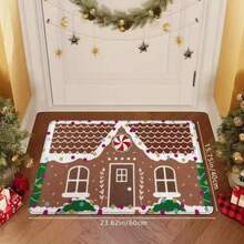 GEL HUT MUN Lpc, Gingerbread House Style Christmas ThemedDoormat, Cartoon Candy Decorative Pattern EntranceMat, Non-Slip Doormat For Entryways, Soft AndAbsorbent Bathroom Anti-Slip Mat, Christmas KitchenHome Decor Rug, Suitable For Indoor And Outdoor - E - View 4
