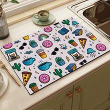 Colorful Toy Print Pattern Drainage Mat/Absorbent Mat/Drying Mat Coffee Machine Dish Drying Mat - Absorbent Polyester Tabletop Protector Mat With Rubber Non-Slip Backing, For Kitchen Countertop Decoration - Home Bar And Dining Table Placemat - Multicolor - View 6