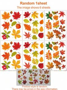 Warm Tone Thanksgiving Static Window Stickers, Leaf Window Decals, Double-Sided Maple Leaf Stickers, Suitable For Cabinet Doors, Bathroom Glass Windows, Home Decor, Electrostatic Adhesion - Maple Leaves - View 12