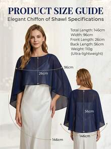 1pc Women's Cloak Style Shawl And Wrap, Soft Chiffon Bridesmaid Shawl, Wedding Coat - Multicolor - View 16