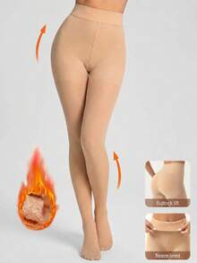 1pc 200g Women Plus Size Sexy Nude One-Piece Jumpsuit, Stirrup Design No Socks Needed, High Waist Business Style Sexy Jumpsuit, Suitable For Spring, Autumn And Winter Wear, Warm Lining Leggings, Thermal Base Layer (Suitable For 5–15°C), Daily Wear - Multicolor - View 1