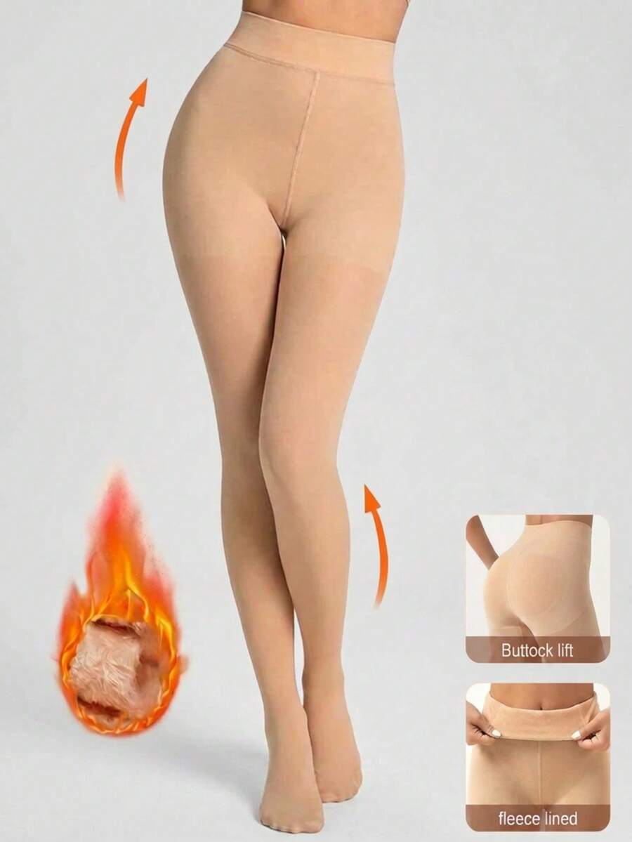 1pc 200g Women Plus Size Sexy Nude One-Piece Jumpsuit, Stirrup Design No Socks Needed, High Waist Business Style Sexy Jumpsuit, Suitable For Spring, Autumn And Winter Wear, Warm Lining Leggings, Thermal Base Layer (Suitable For 5–15°C), Daily Wear - Multicolor - View 1