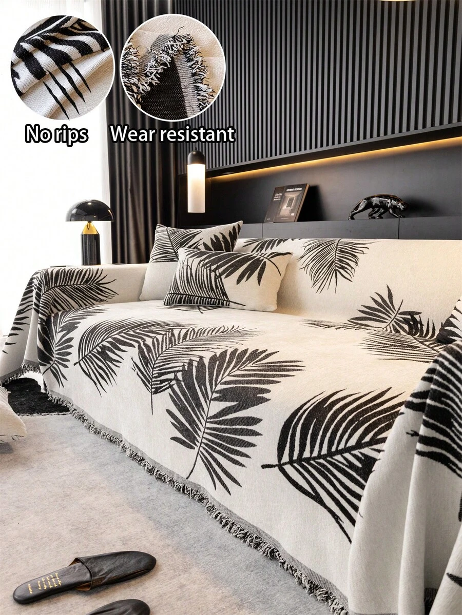 ZXZGM 1pc Banana Leaf Pattern Sofa Cover, Lightweight & Minimalist, Non-Slip, Dust-Proof, Scratch-Resistant, Suitable For Living Room, Bedroom, Office, 4-Season Use, Double-Sided