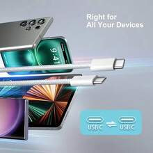 3 Packs 60W USB C To USB C Cable, Type C Fast Charging Cable Compatible With Iphone Air 17 16e 16 15 Pro Plus Pro Max,For Galaxy S25/S24, For IPad Pro/Air/Mini, For MacBook Pro/Air And More - White - View 3