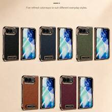 1pc Multi-Color Lychee Leather Texture Anti-Drop Shockproof Scratch-Resistant Anti-Fingerprint Dust-Proof Integrated Shell Film With Built-In Hidden Metal Kickstand Raised Lens Protection Front Screen Protector Electroplated Metal Frame Full Coverage Protection PU Leather Lychee Grain Material Electroplated Frame Crafting Light Luxury Business Style Foldable Phone Protective Case Phone Cover Suitable Compatible With Apple Duo For Business Professionals - Multicolor - View 3