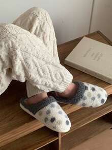 XIXITIAO Polka Dot Closed‑Toe Warm Slippers, Cute Soft‑Sole Home Slippers - White - View 8