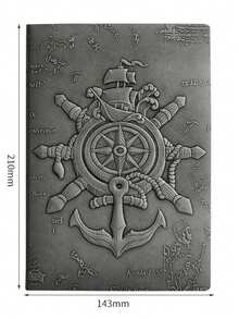 1pc LiVash Vintage PU Leather 3D Embossed Nautical Notebook - 160 Pages A5 8.3x5.6 Inches - Diary And Writing Journal, Unisex - Multicolor - View 9