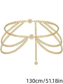 1pc Women's Minimalist Multi-Layer Round Pendant Waist Chain, Elegant Versatile Dress Belt, Daily And Party Accessory - Gold - View 10