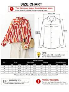 Women's Leisure All-Over Print Long Sleeve Shirt, Vacation Style Spring Red - Red - View 5