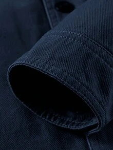 秋冬新款男士夾克外套，翻領休閒品牌時尚百搭夾克，多口袋夾克，軍綠色鈕扣夾克，復古夾克 - 藍色 - 查看 7