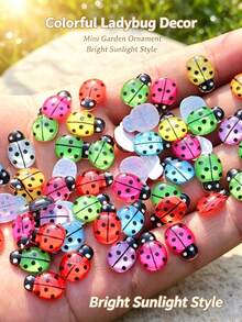 200/120pcs Colorful Mini Ladybug Ornaments, Tiny Resin Ladybug Figurines For Micro Landscape, Fairy Garden, DIY Crafts, Potted Plant Decoration, Multicolor Self Adhesive Ladybug Decor Accessories[60/30/1pc] - Multiple Styles - View 1