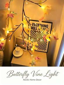 1 Set Butterfly LED Branch Wall Lamp, LED Butterfly Willow Branch String Lights, USB Powered, 8 Lighting Modes, Beautiful Romantic DIY Decoration, Suitable For Party, Holiday, Housewarming Gift - Yellow Blue Purple Butterfly - View 5