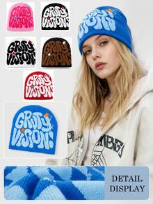 1pc - New Winter Baroque Style Embroidered Letter Knitted Hat, Stretch Ice Cap, And Unique Ski Hat, Suitable For Both Men And Women - Letter Embroidered Hat - View 1