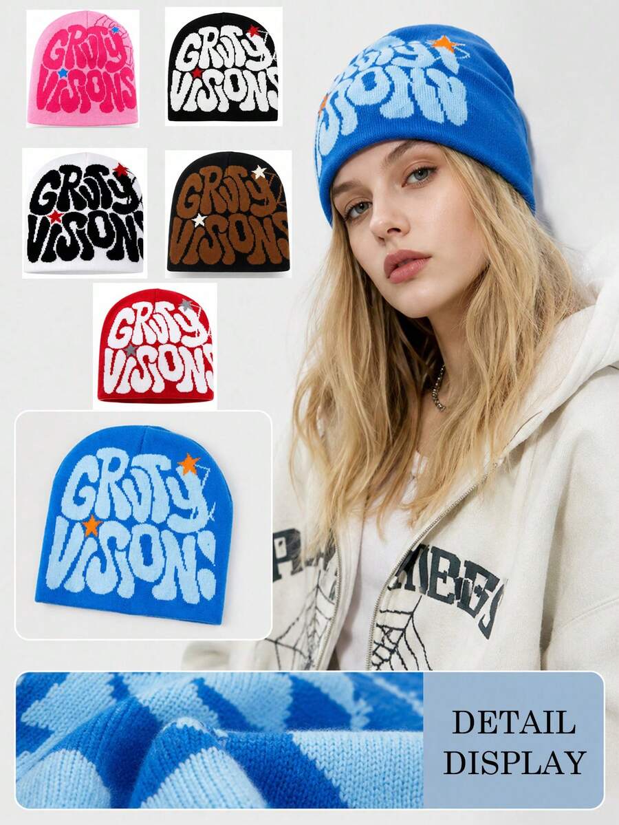 1pc - New Winter Baroque Style Embroidered Letter Knitted Hat, Stretch Ice Cap, And Unique Ski Hat, Suitable For Both Men And Women - Letter Embroidered Hat - View 1
