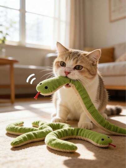 1pc Cat Toy Snakes, Soft Linen Texture Rattan, 15 Inch Snake Toy, Realistic Sound, Suitable For Interactive Hunting Toys For Cats And Dogs, Suitable For Various Indoor Cats And Dogs