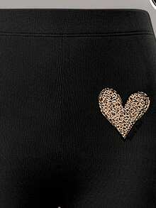 2pcs Set Suitable For Girls Big Tween Girl Round Neck Sweatshirt And Leggings Outfit, Leopard Print Heart Pattern Round Neck Sweatshirt + Leggings Set, Suitable For Autumn/Winter, Campus Style, Homecoming Outfit - Multicolor - View 8