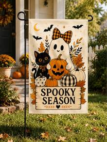 1pc 12*18 Inch Garden Flag, Halloween Cute Ghost & Pumpkin Pattern, Double-Sided Print, Spooky Season Yard Patio Autumn Decor - A - View 1