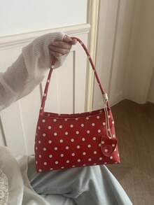 Polka Dot Pattern Versatile Fashionable Shoulder Bag Baguette Bag - Red - View 3