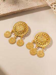 Herseygold 1 Pair Gold-Plated Arabic Coin Totem Brooches, Women's Brooch, Middle Eastern Wedding Festival Gift For Women - Yellow Gold - View 2